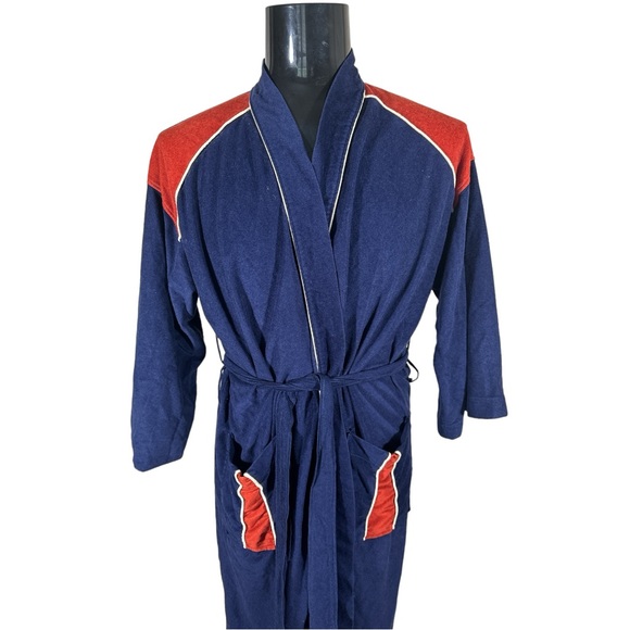 Vintage 70’s Orange Navy Blue Velour After Hours Diplomat House Robe - Picture 2 of 6
